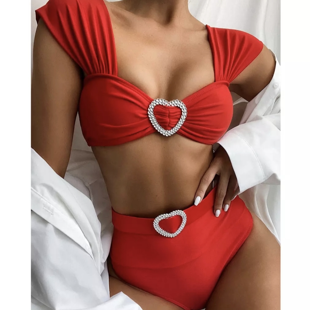 NWT LUXURY HEART TWO PIECE BIKINI SWIMSUIT S: SMALL-LARGE